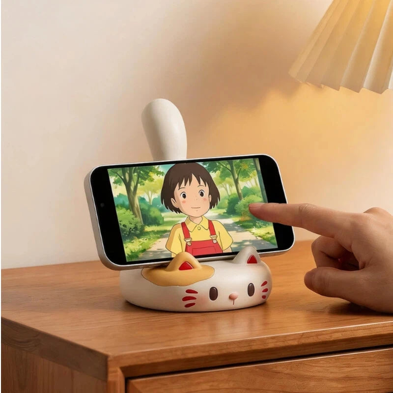 Cute Calico Cat Phone Stand, Kawaii Desk Accessory & Decor for Cat Lovers