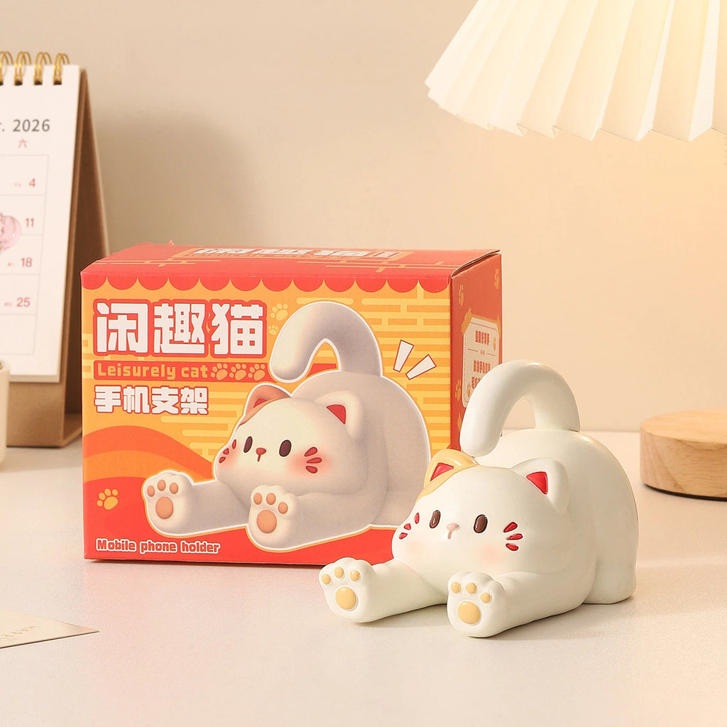 Cute Calico Cat Phone Stand, Kawaii Desk Accessory & Decor for Cat Lovers