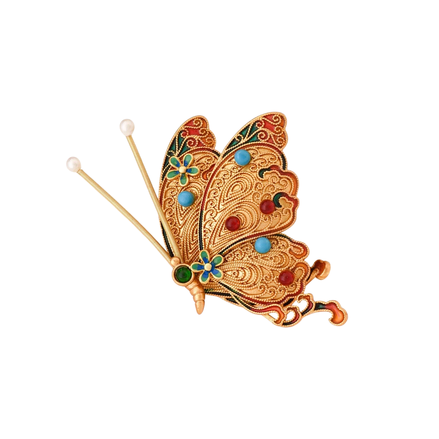 Dunhuang-Style Butterfly Brooch with Natural Agate & Turquoise