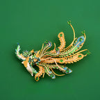 Elegant Chinese Phoenix Brooch with Enamel & Zircon