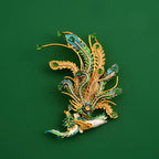 Elegant Chinese Phoenix Brooch with Enamel & Zircon