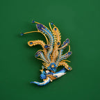 Elegant Chinese Phoenix Brooch with Enamel & Zircon