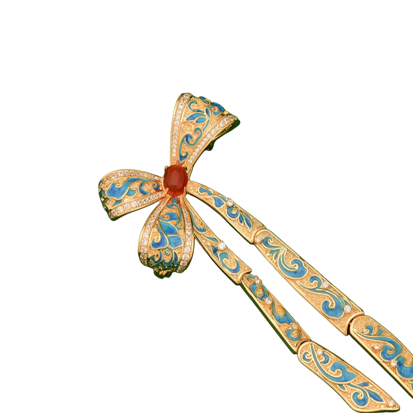 Elegant National Style Brooch with Red Agate & Cloisonne
