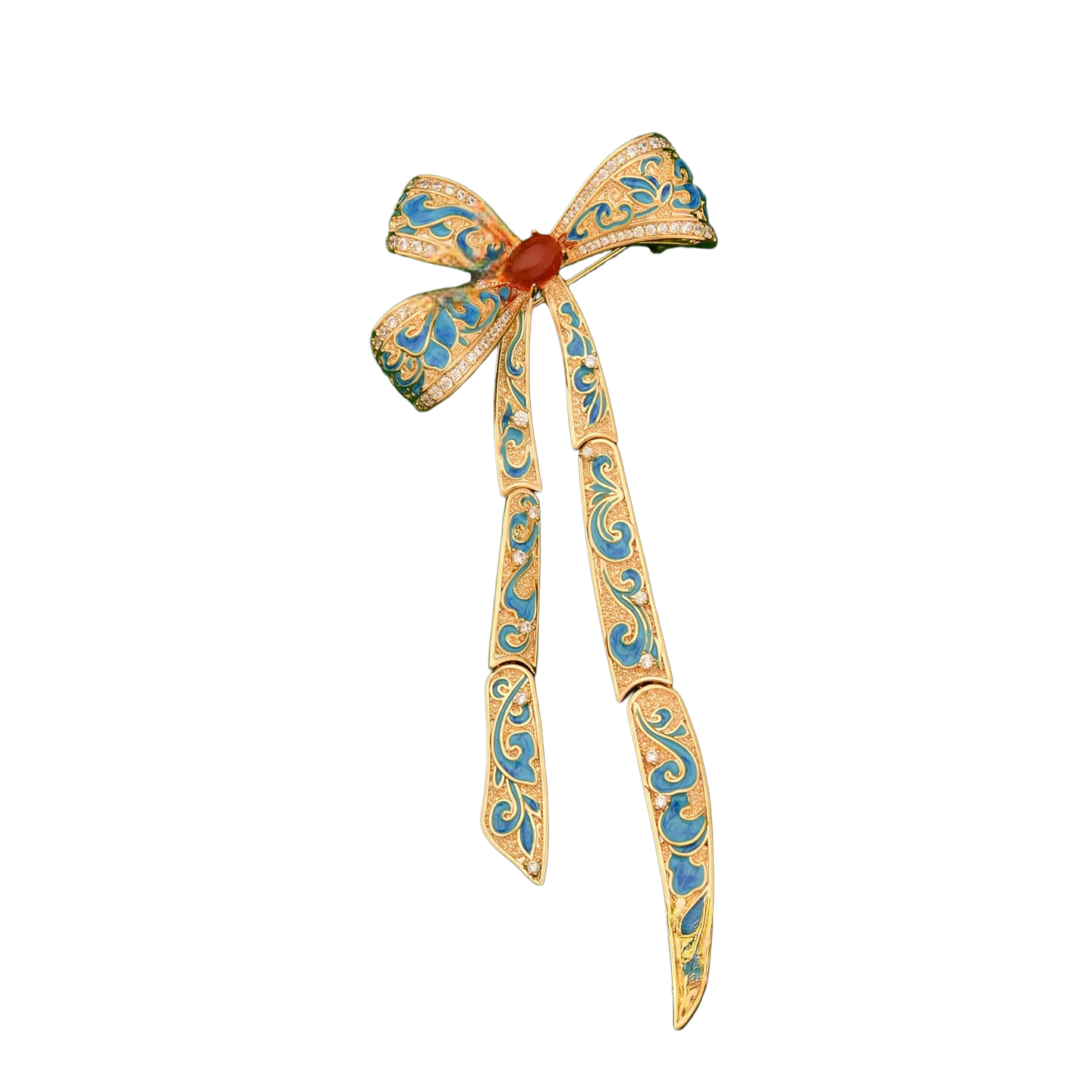 Elegant National Style Brooch with Red Agate & Cloisonne