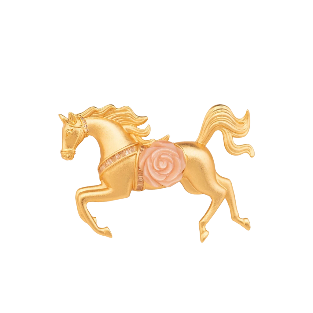 Elegant Rose & Horse Brooch with Pink Shell