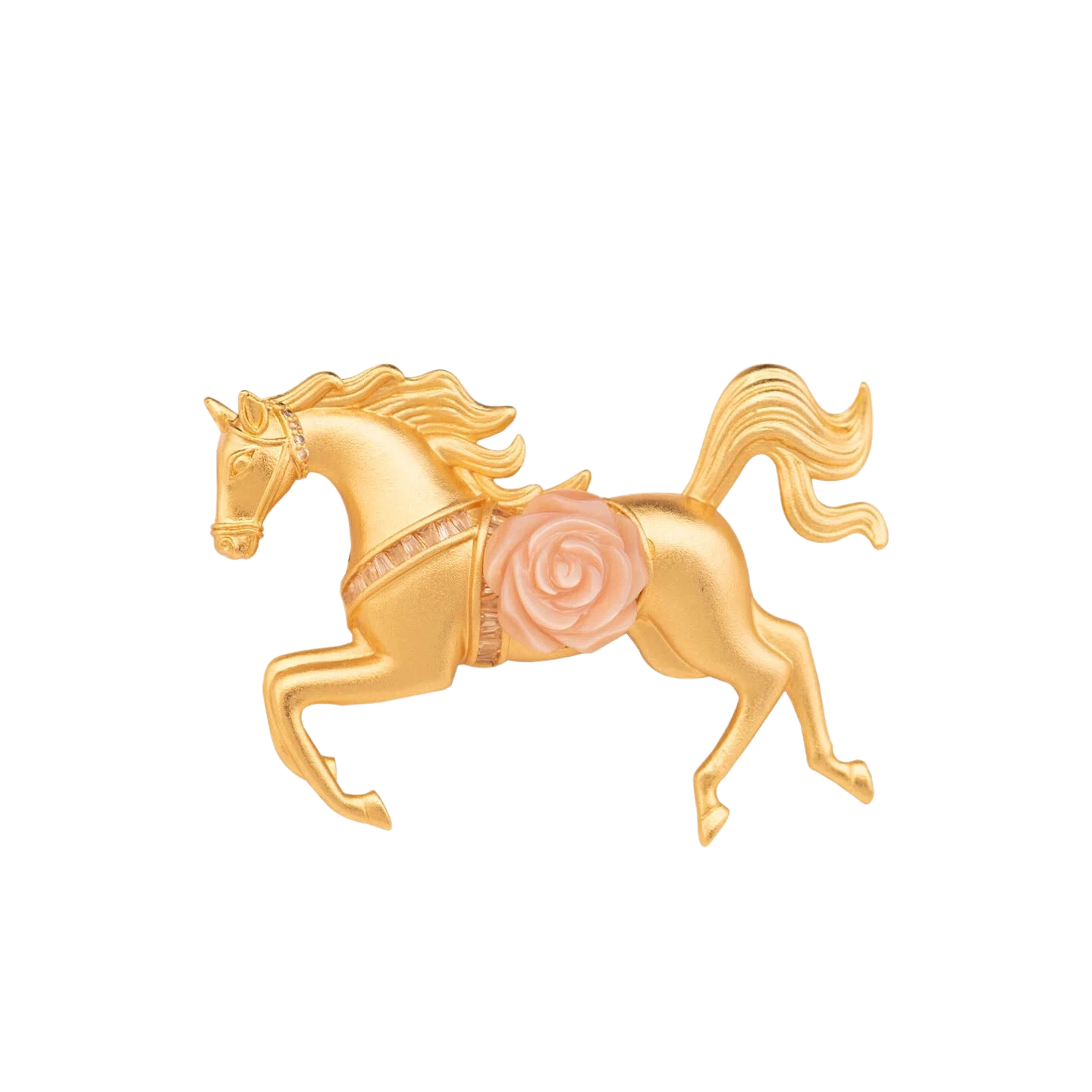 Elegant Rose & Horse Brooch with Pink Shell