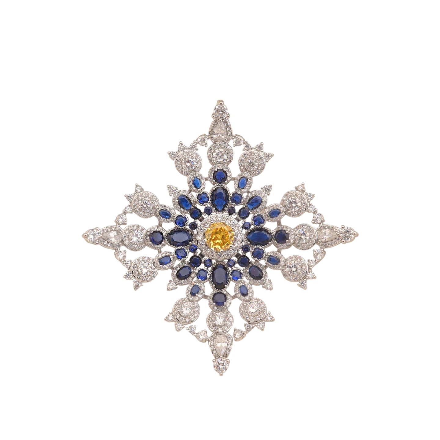 Elegant Blue Crystal Snowflake Brooch, Luxury Silver Pin for Suits & Coats