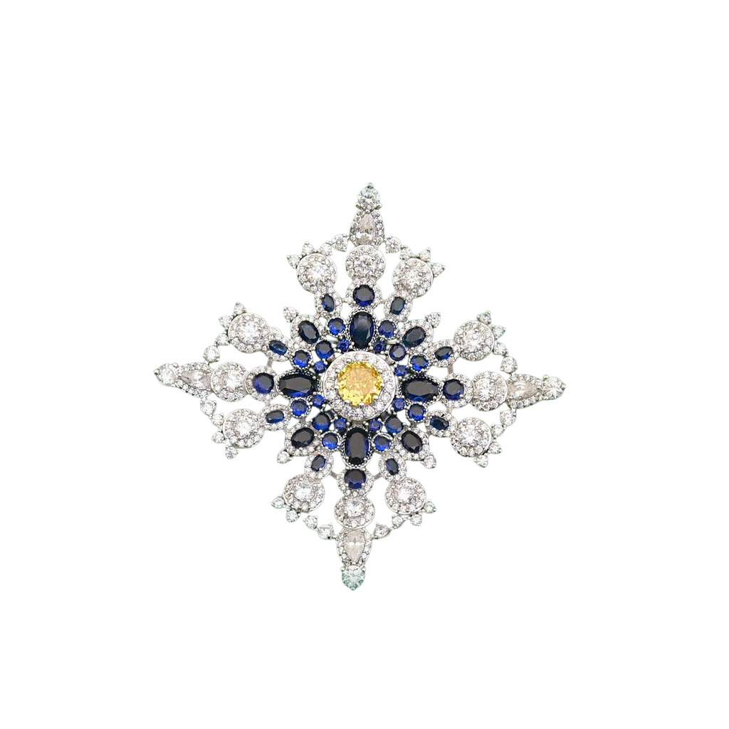 Elegant Blue Crystal Snowflake Brooch, Luxury Silver Pin for Suits & Coats