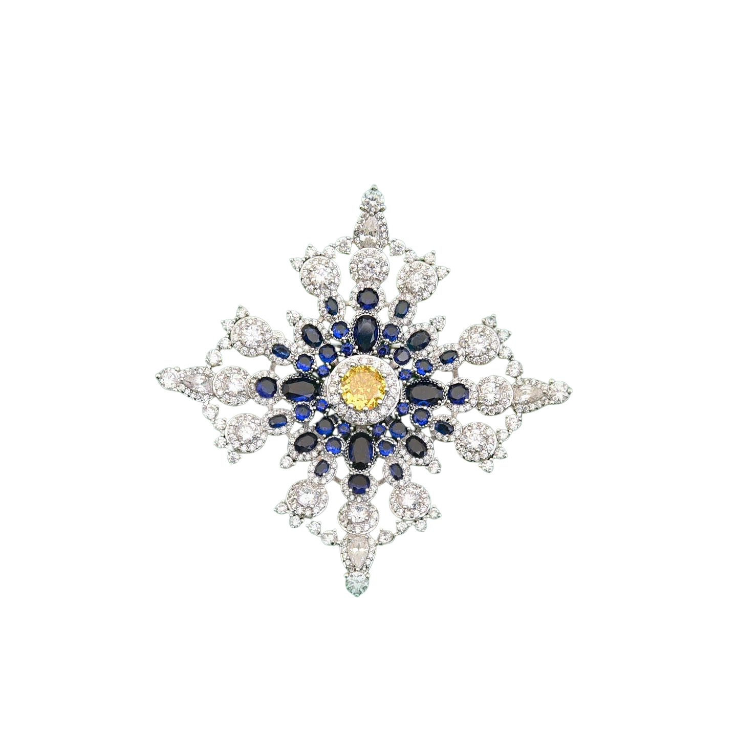 Elegant Blue Crystal Snowflake Brooch, Luxury Silver Pin for Suits & Coats