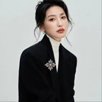 Elegant Blue Crystal Snowflake Brooch, Luxury Silver Pin for Suits & Coats