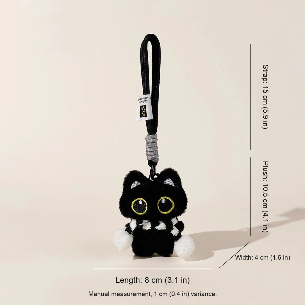 Gentleman Black Cat Bag Charm - Black White Scarf Black Cat variant