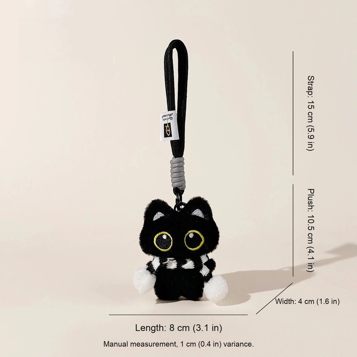 Gentleman Black Cat Bag Charm - Black White Scarf Black Cat variant