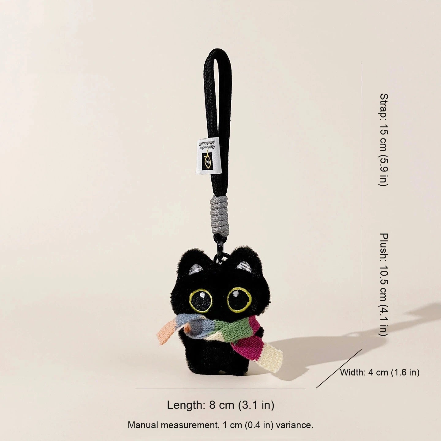 Gentleman Black Cat Bag Charm - Rainbow Scarf Black Cat variant