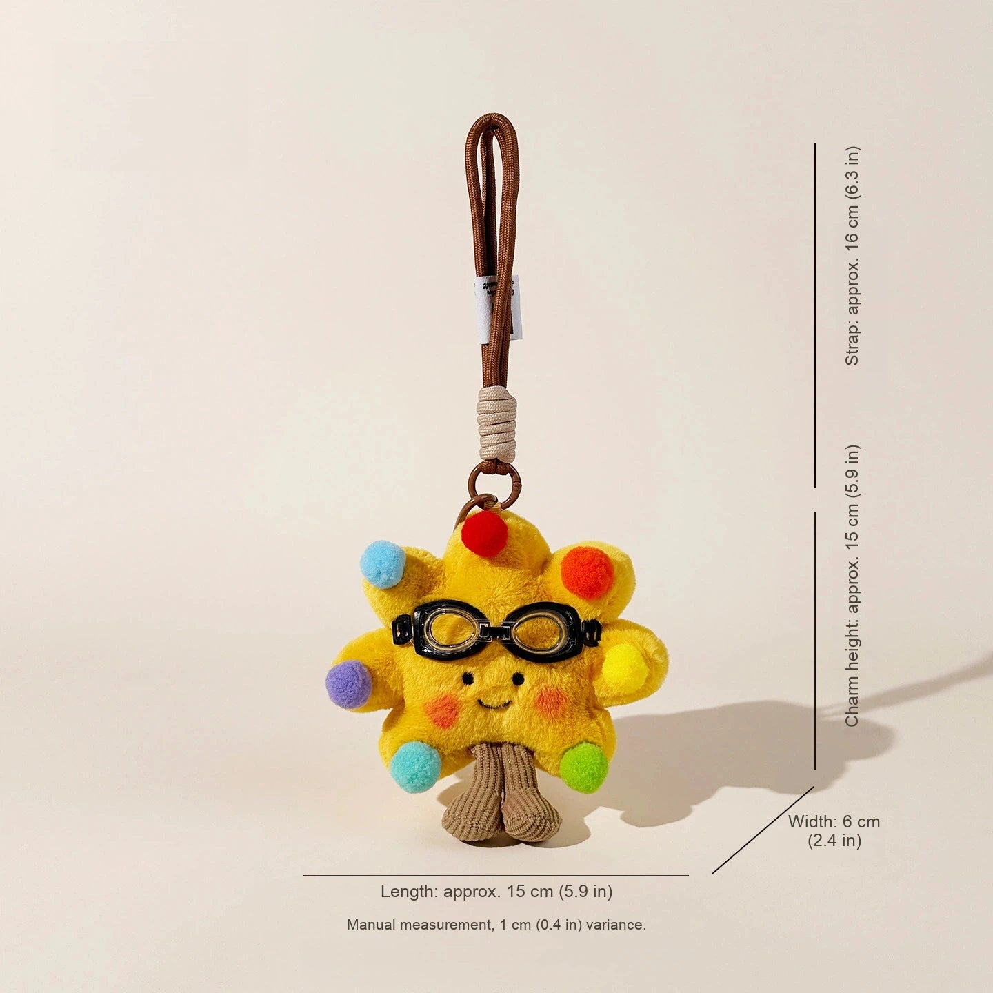 Sunflower Smile Plush Bag Charm - Rainbow Ball variant