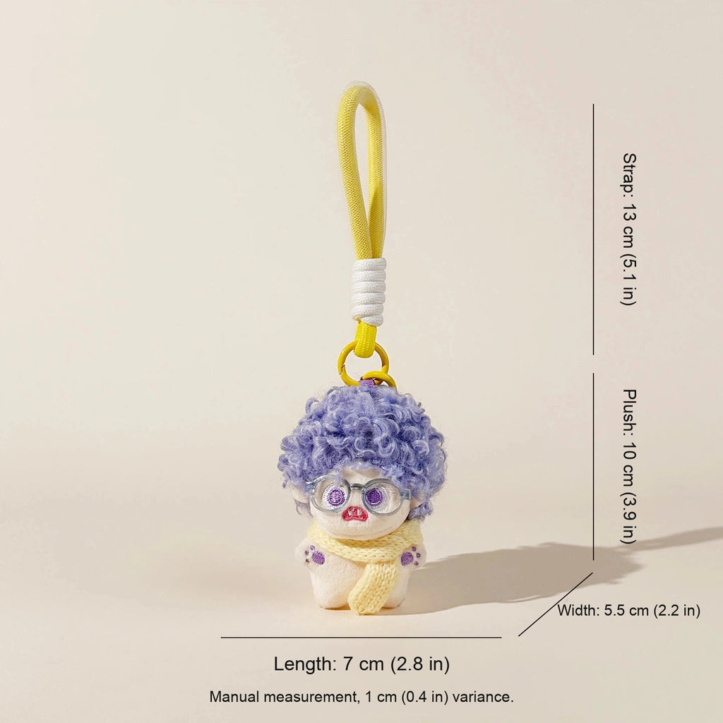 Fuzzy Doll Plush Bag Charm - Blue Hair Doll variant