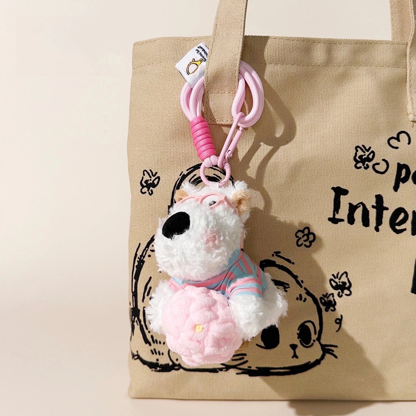 Ice Cream Westie Plush Bag Charm - product image 3 showing the ice cream Westie bag charm