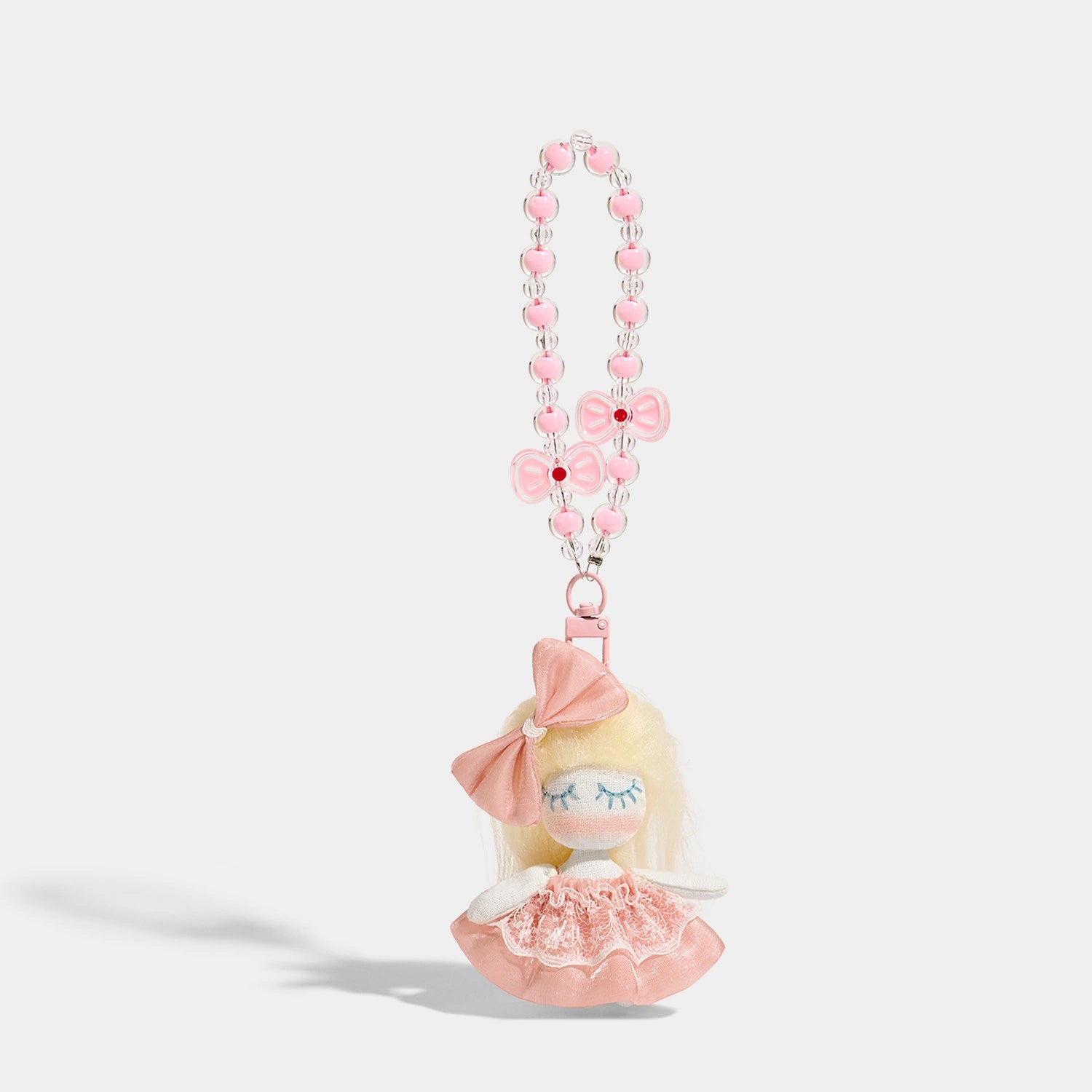 Bear Bag Charm - Soft Plush Keychain Gift - Girl Beaded Pink Dress variant