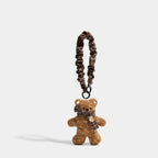 Bear Bag Charm - Soft Plush Keychain Gift - Bear Wrist Strap Coffee Brown variant
