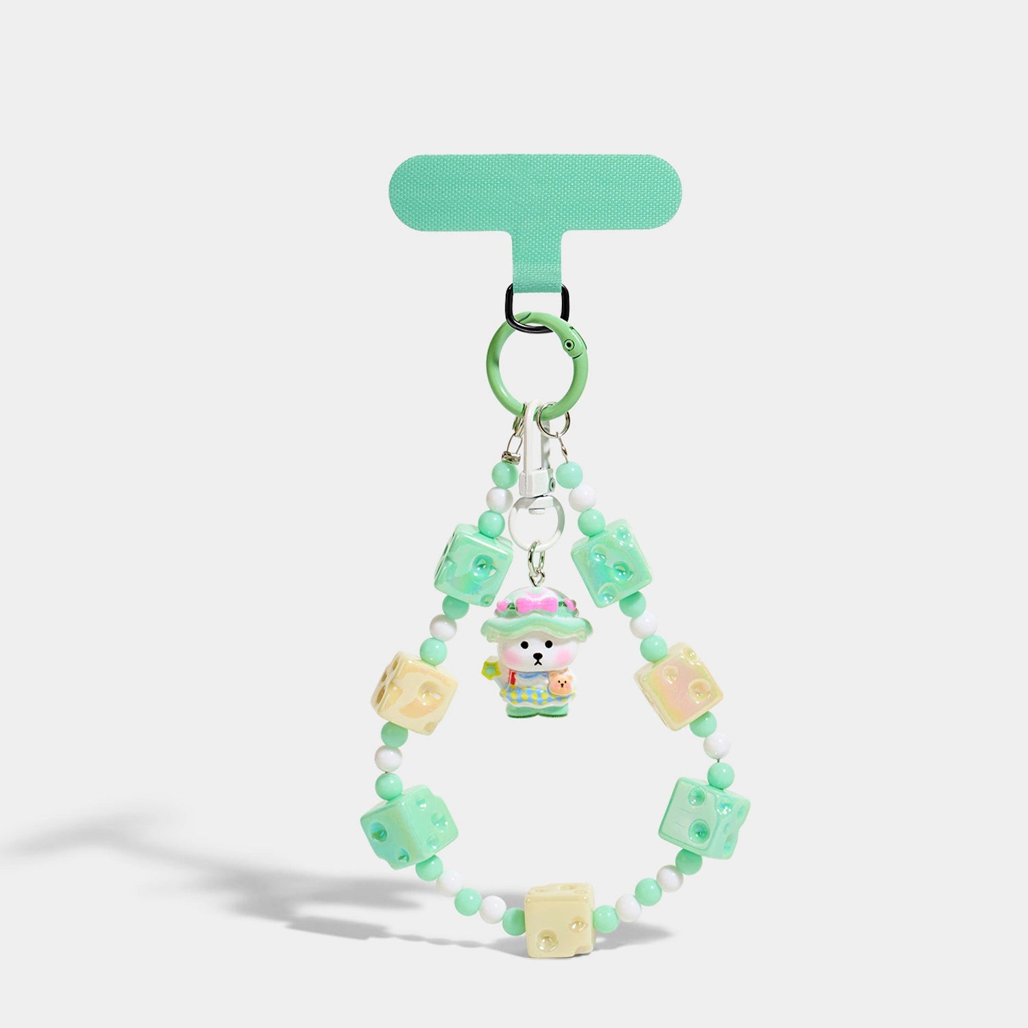 Cake Bag Charm - Soft Plush Keychain Gift - Bear T Clasp Grass Green variant