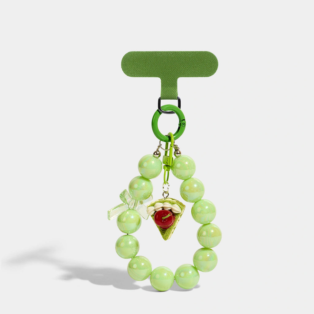 Cake Bag Charm - Soft Plush Keychain Gift - Cherry Cake Matcha Beaded Chain variant