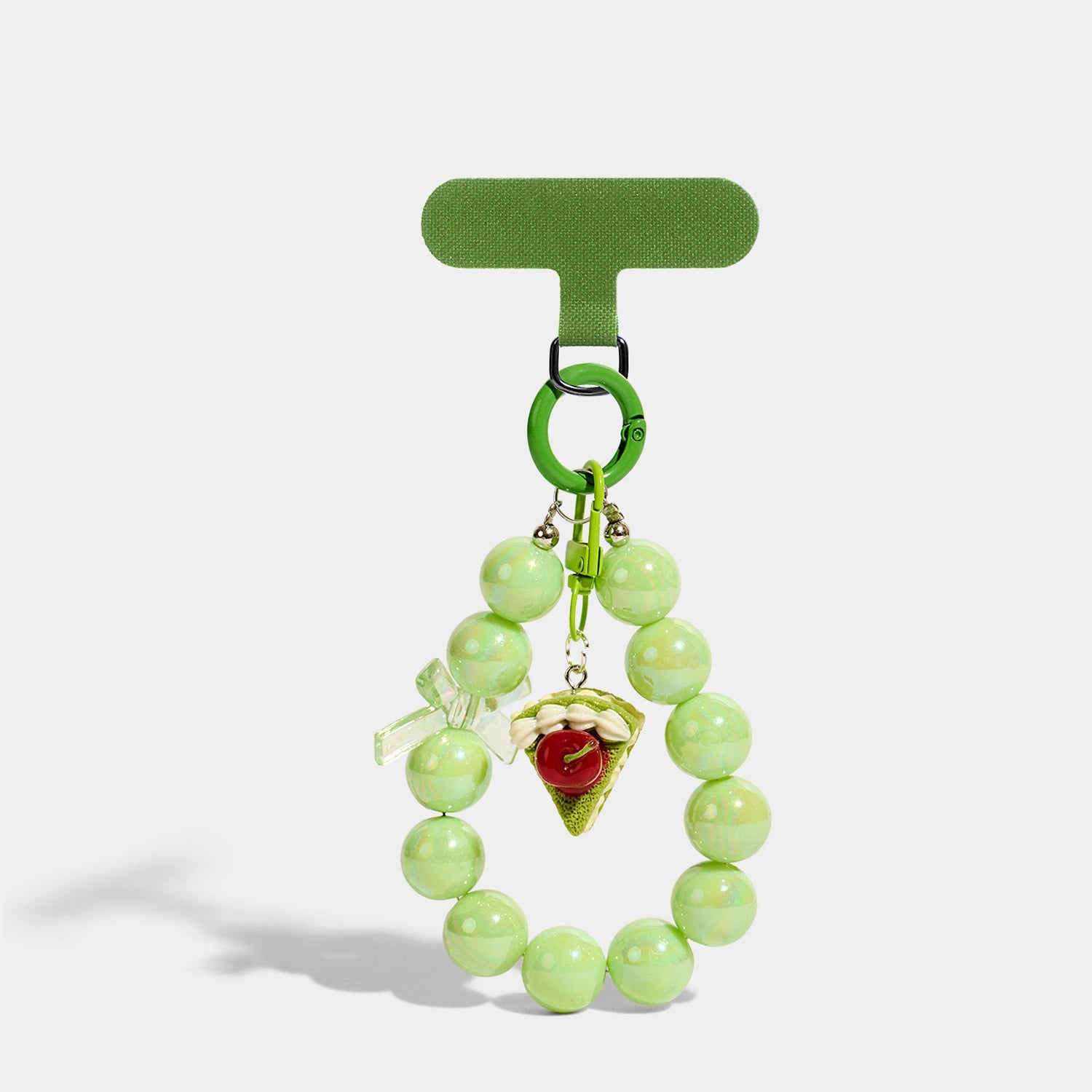 Cake Bag Charm - Soft Plush Keychain Gift - Cherry Cake Matcha Beaded Chain variant