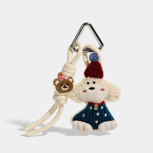 Birthday Puppy and Strawberry Girl Bag Charms front product view showing tiny birthday mood