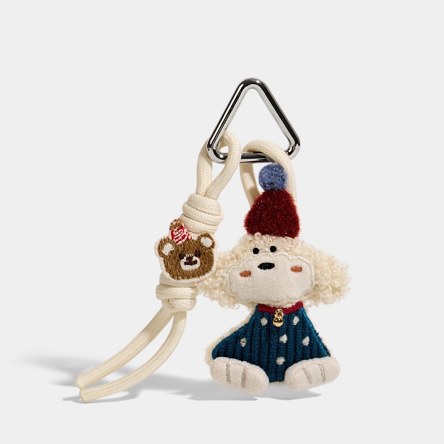 Triangle Clasp / Blue Pom Teddy Dog variant of Birthday Puppy and Strawberry Girl Bag Charms
