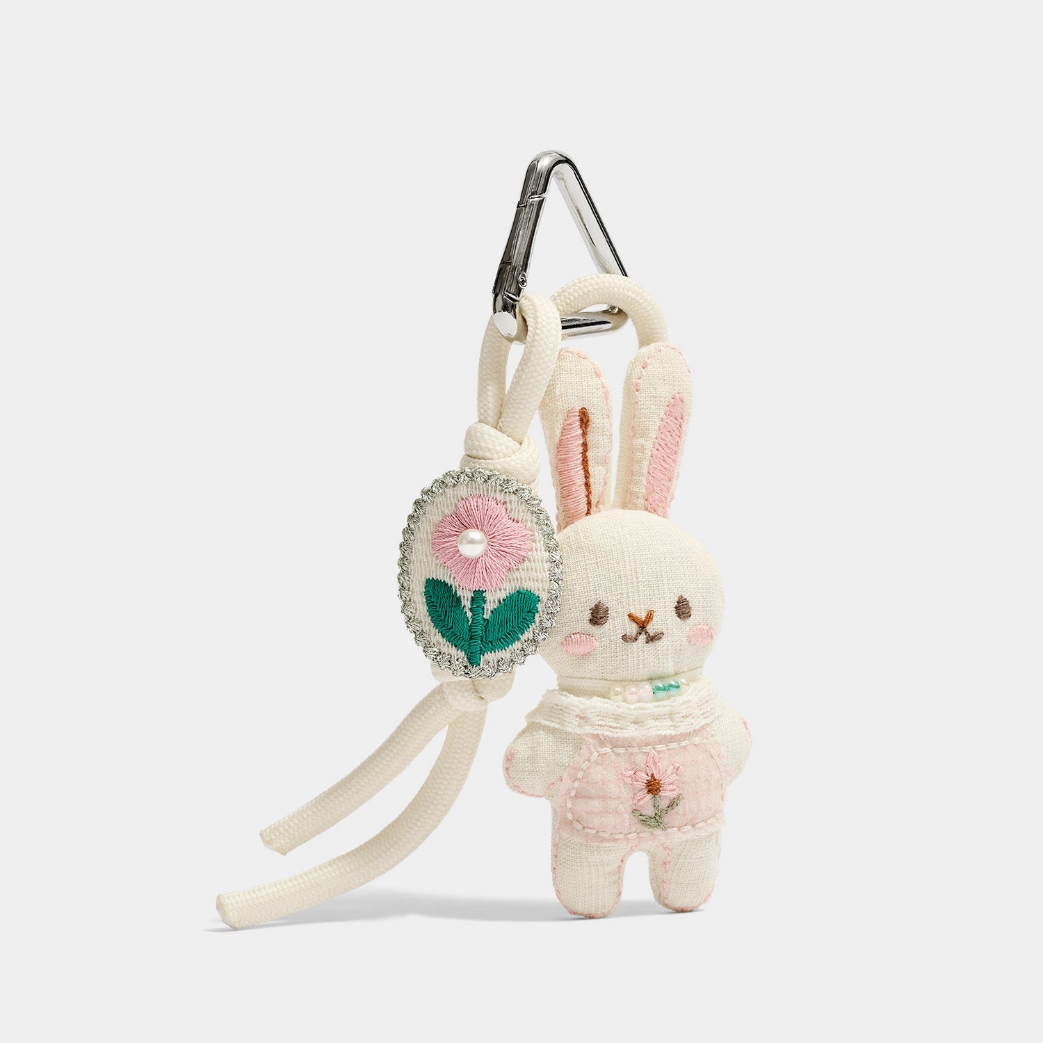 Pink and Blue Knitted Bunny Bag Charms front product view showing knit bunny color pair