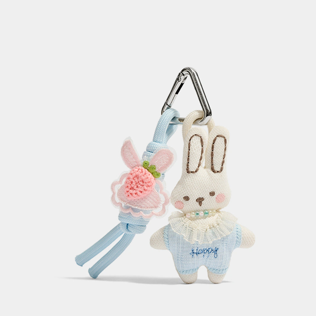 Blue variant of Pink and Blue Knitted Bunny Bag Charms