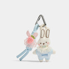 Blue variant of Pink and Blue Knitted Bunny Bag Charms
