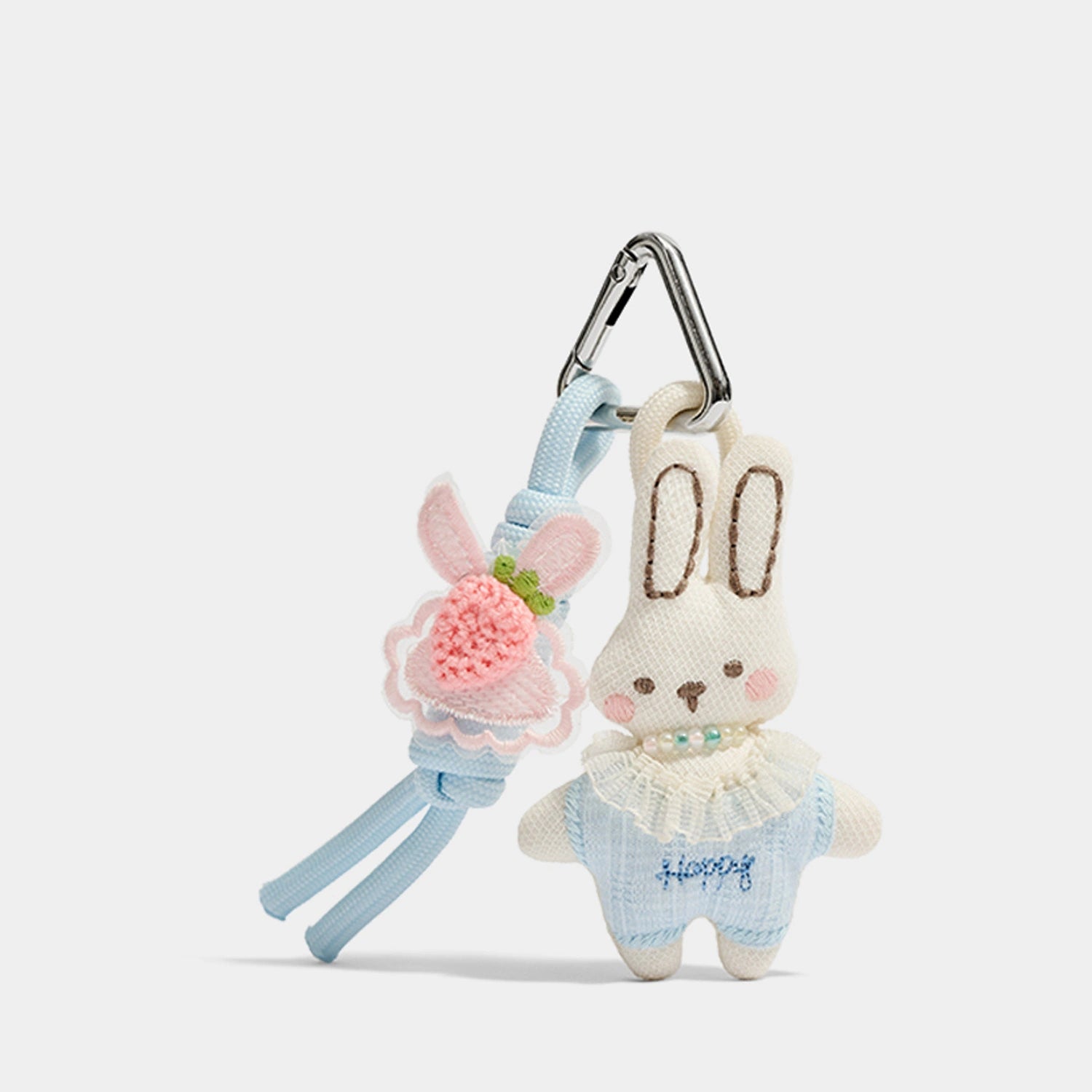 Blue variant of Pink and Blue Knitted Bunny Bag Charms