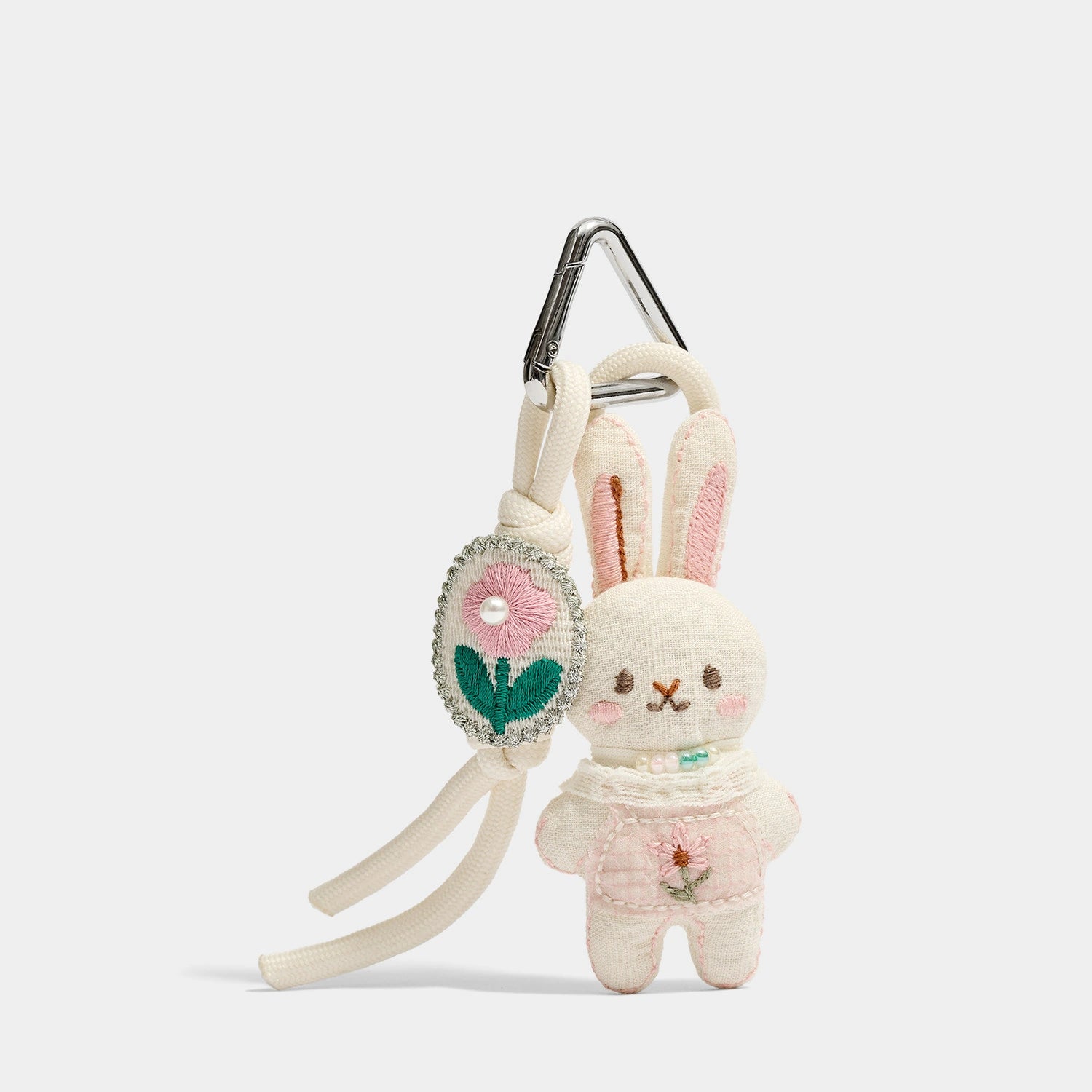 Pink variant of Pink and Blue Knitted Bunny Bag Charms