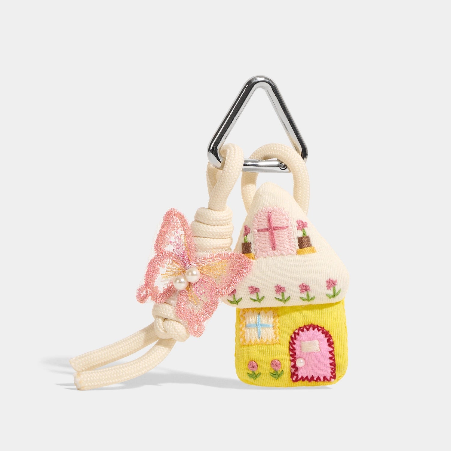 Yellow Flower House Bag Charms angled product view showing little doorway charm