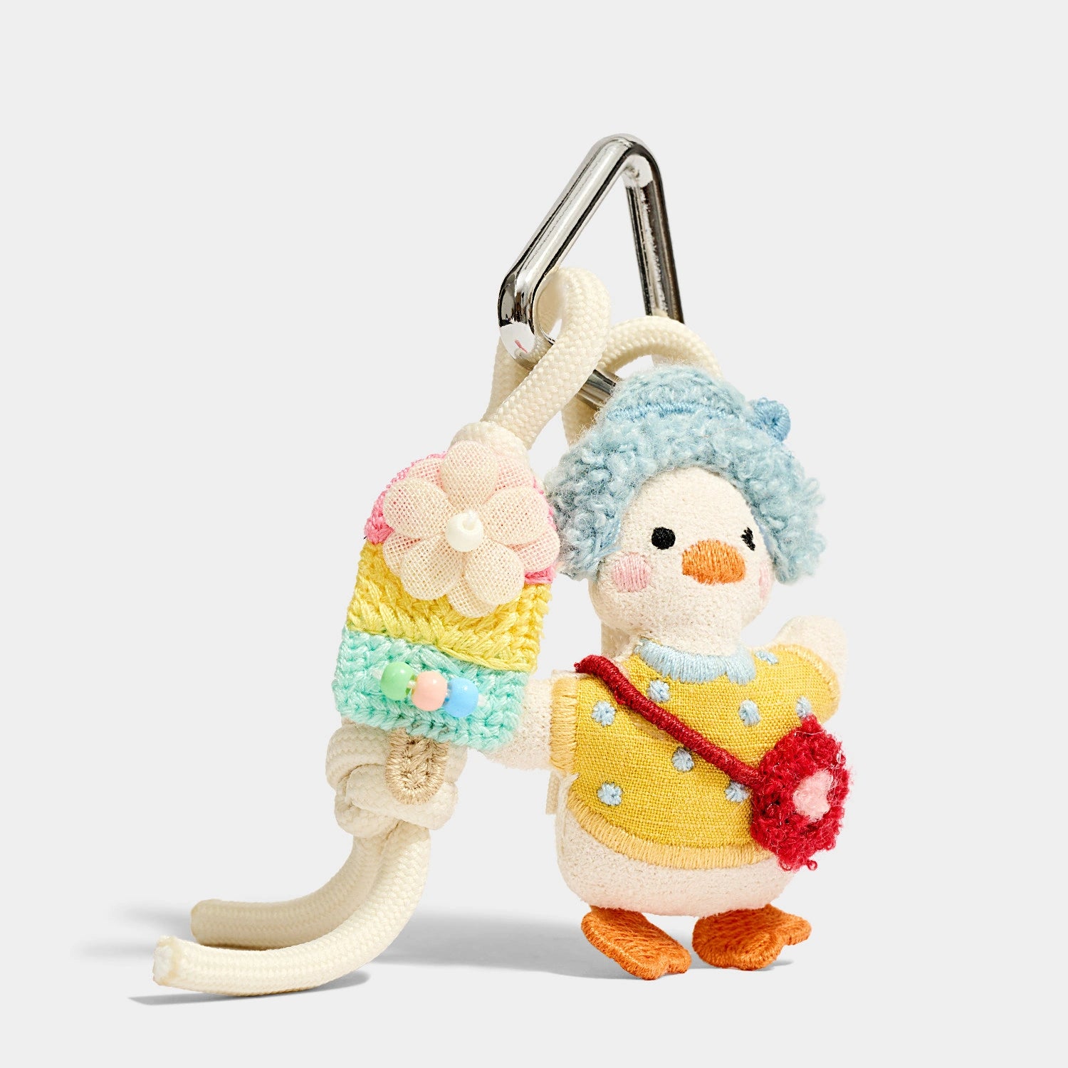 Crossbody Duck and Friends Bag Charms close detail view showing duck with a red bag