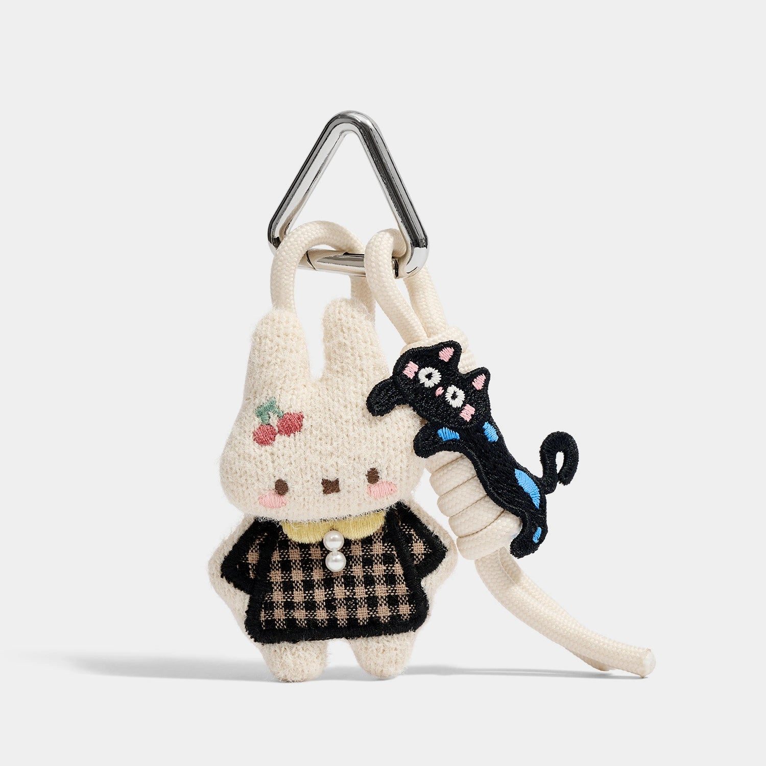 Plaid Bunny and Friends Bag Charms front product view showing plaid campus character set