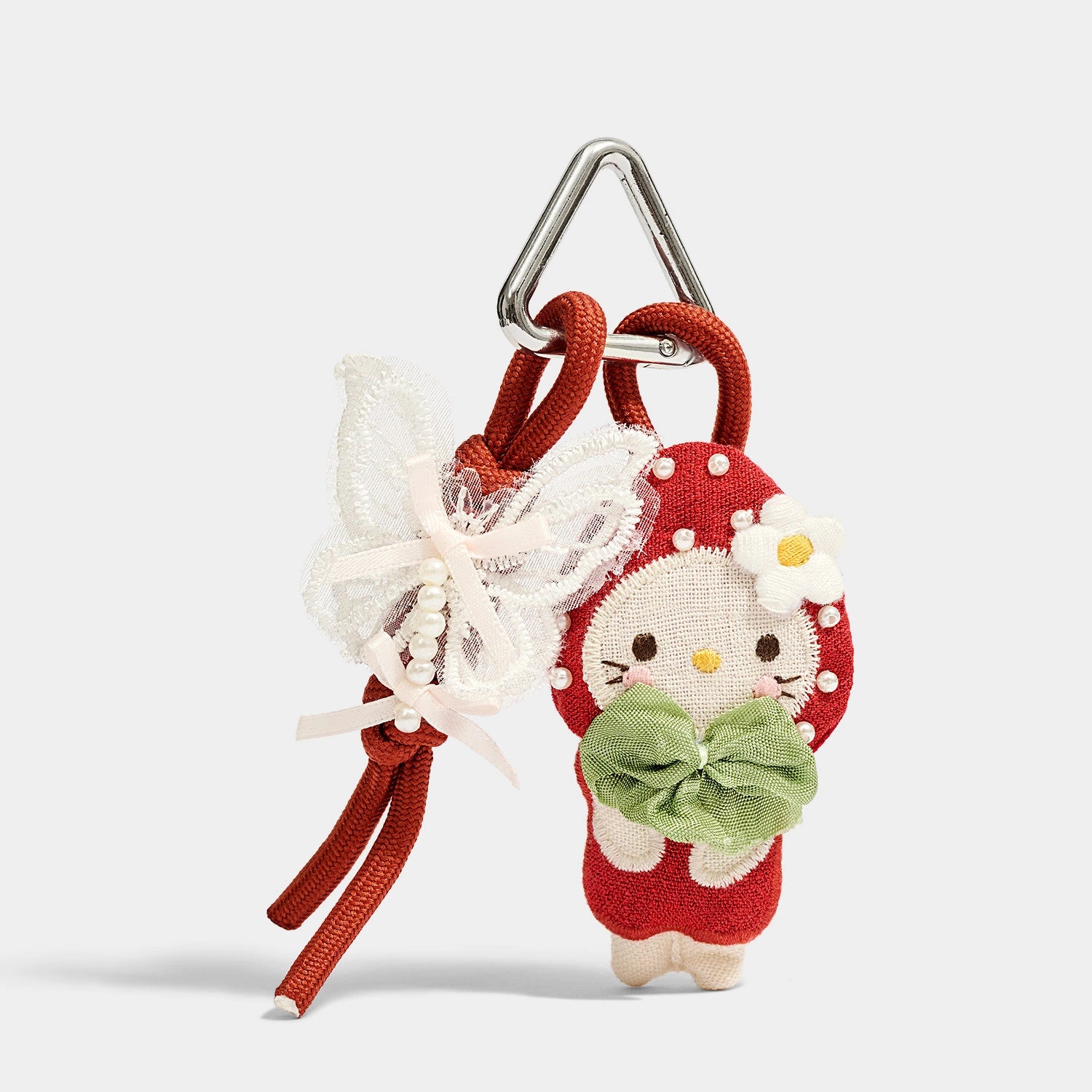 Triangle Clasp / Red Strawberry Cat variant of Pink Mermaid and Friends Bag Charms