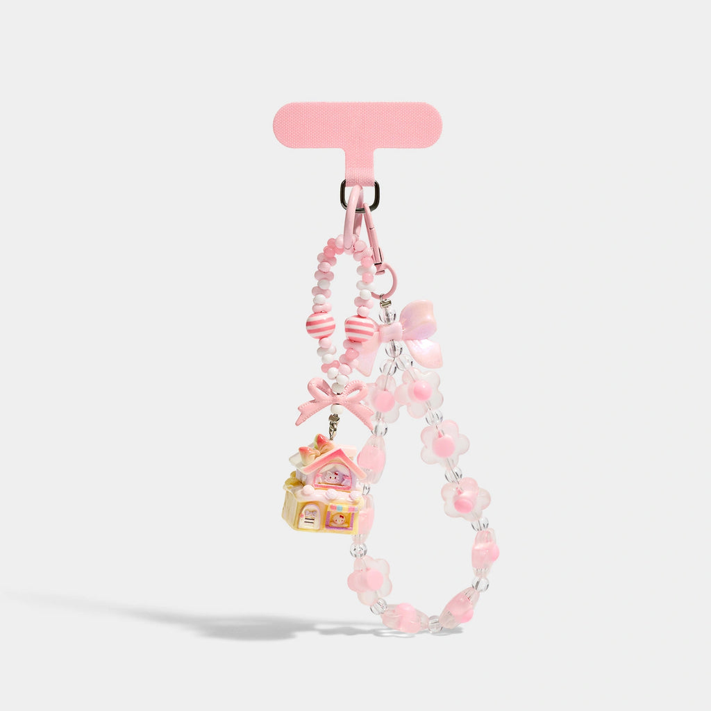 Flower Bead Phone Strap Charms angled product view showing flower bead phone detail