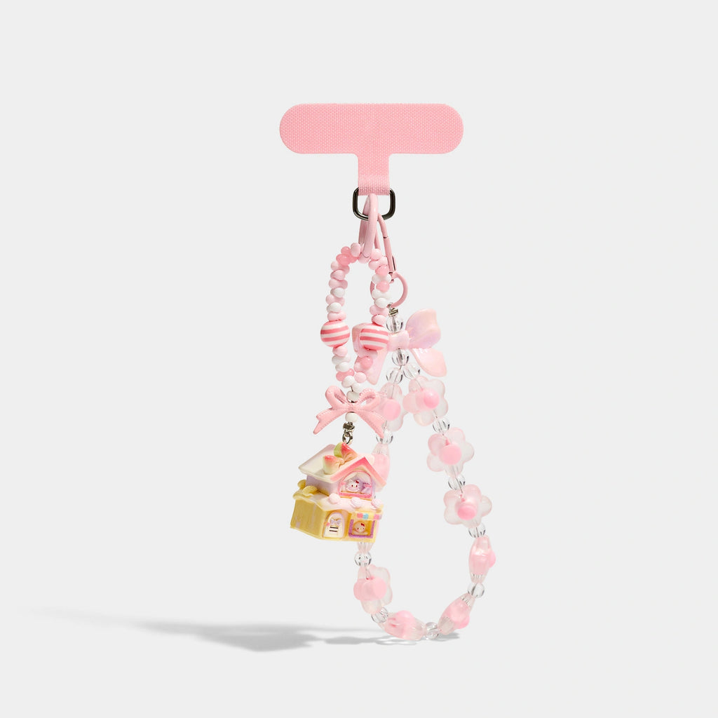 Flower Bead Phone Strap Charms close detail view showing flower bead phone detail