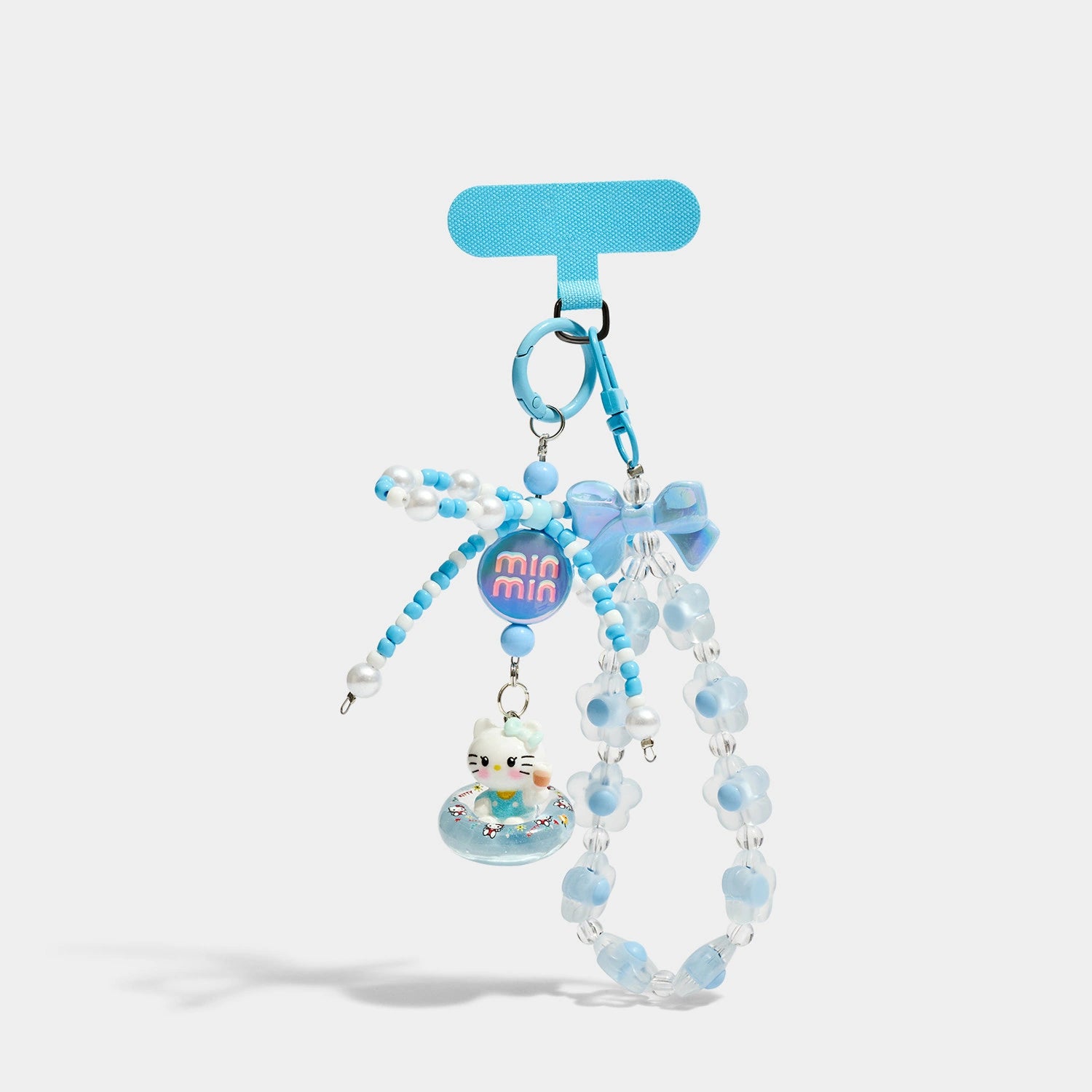 Blue / Float Cat variant of Flower Bead Phone Strap Charms