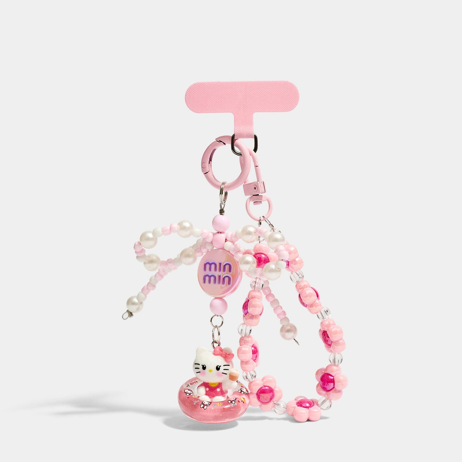 Pink / Float Cat variant of Flower Bead Phone Strap Charms