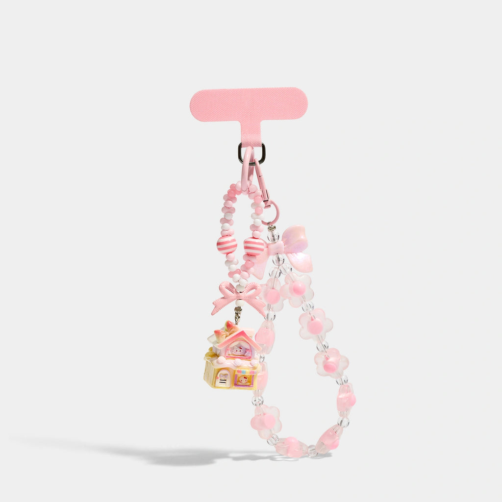 Pink / House variant of Flower Bead Phone Strap Charms