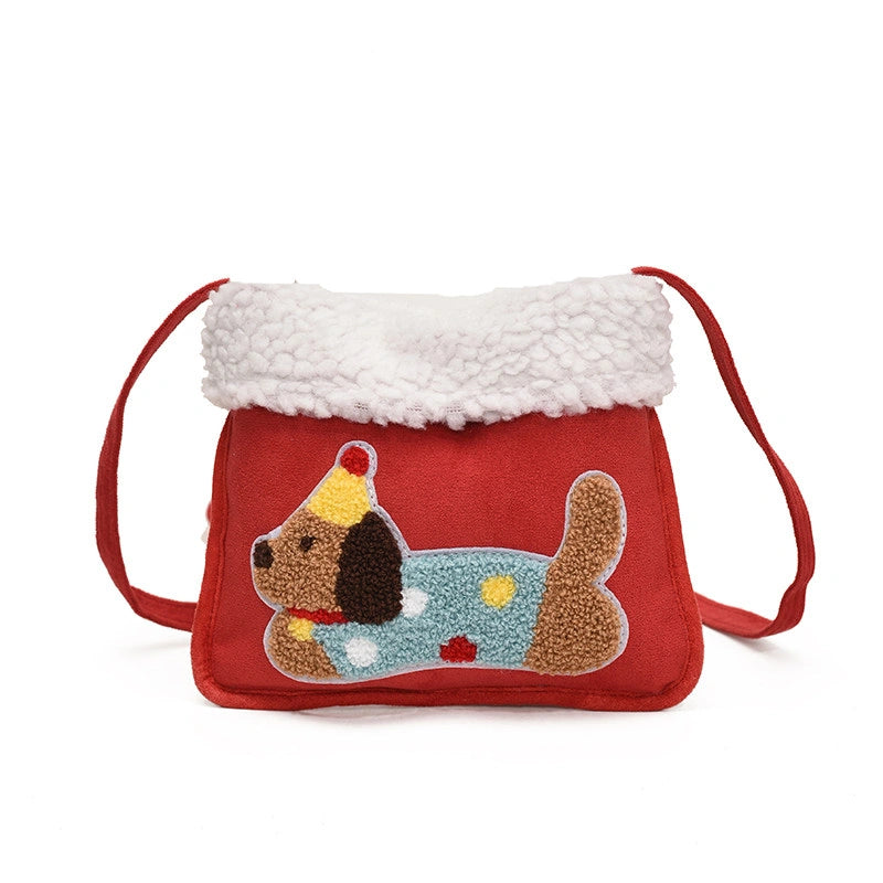 Party Hat Puppy Crossbody Bag with Curly-Textured Trim, product view 1.