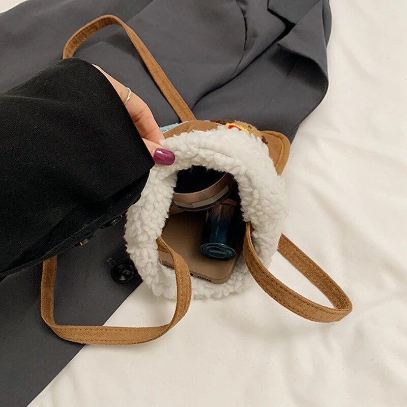 Party Hat Puppy Crossbody Bag with Curly-Textured Trim, product view 5.