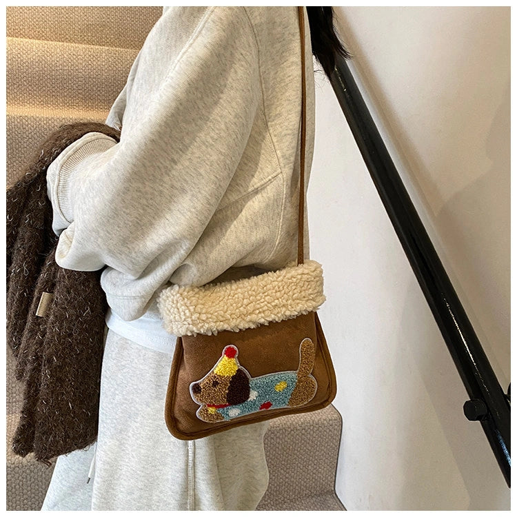 Party Hat Puppy Crossbody Bag with Curly-Textured Trim, product view 7.