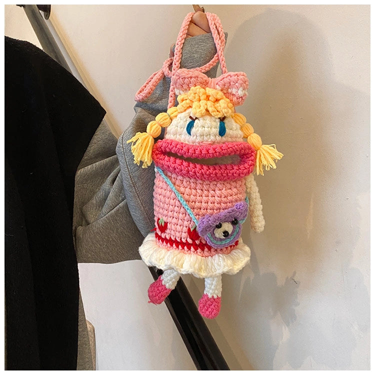 Pink Knit Cartoon Character Crossbody Phone Pouch, product view 6.
