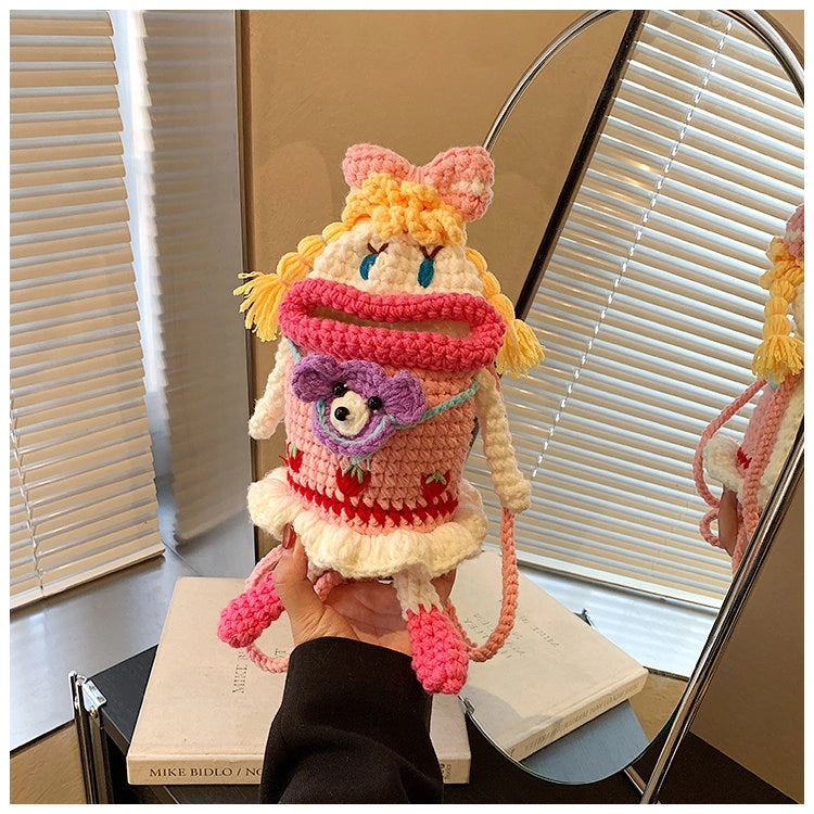 Pink Knit Cartoon Character Crossbody Phone Pouch, product view 10.