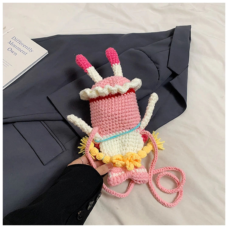 Pink Knit Cartoon Character Crossbody Phone Pouch, product view 12.