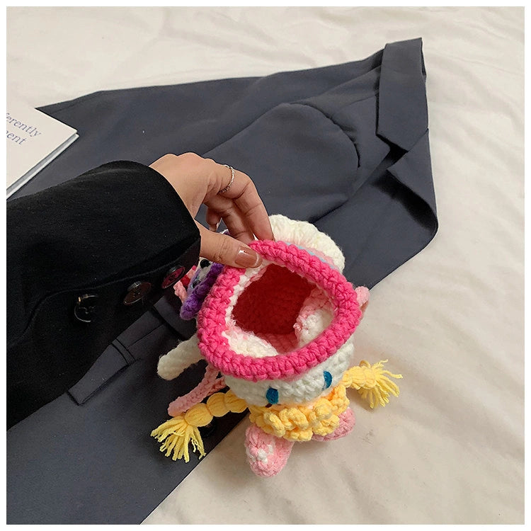 Pink Knit Cartoon Character Crossbody Phone Pouch, product view 14.