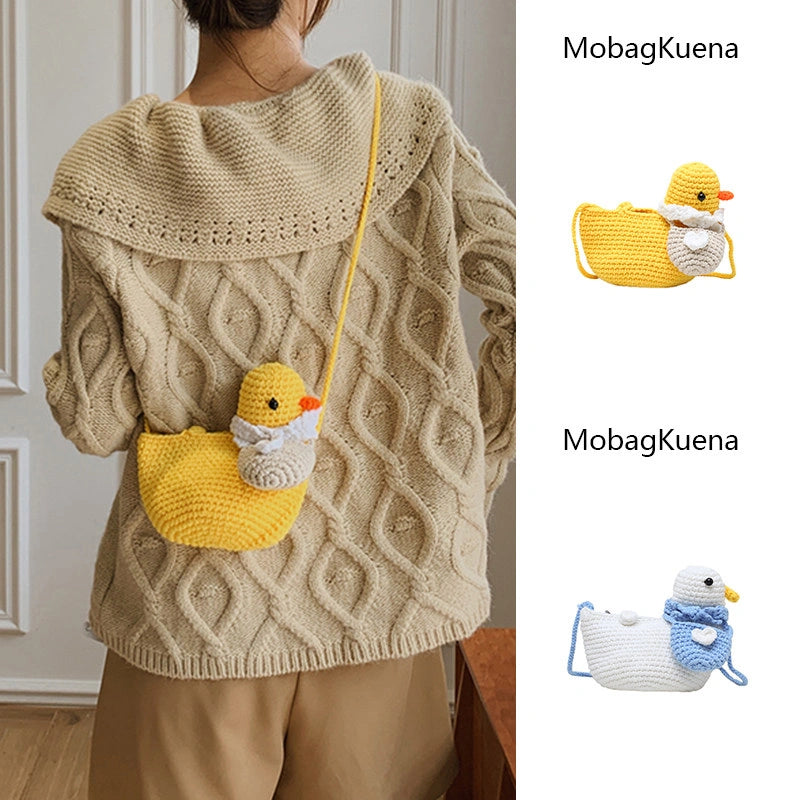 Crocheted Duck Crossbody Phone Bag in Yellow or White, product view 1.