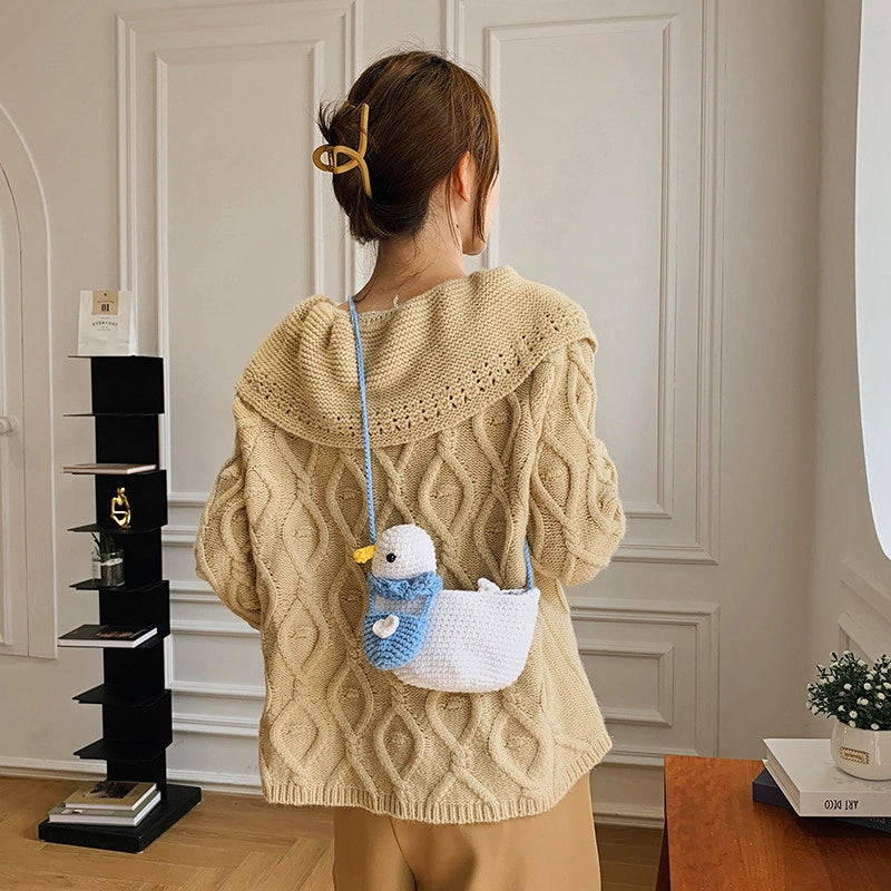 Crocheted Duck Crossbody Phone Bag in Yellow or White, product view 3.